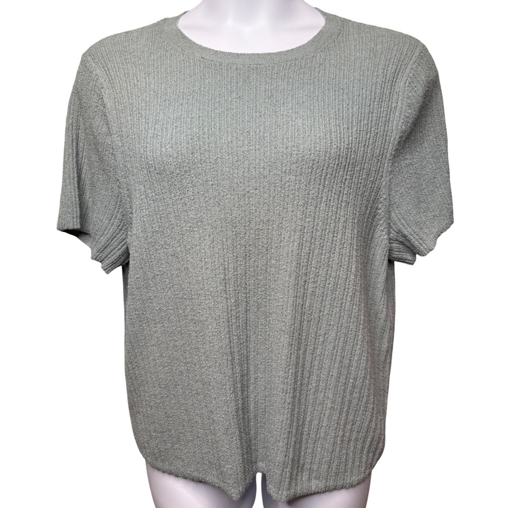 OLD NAVY Womens Sage Green Ribbed Knit Short Sleeve Sweater XXL Casual Soft Girl